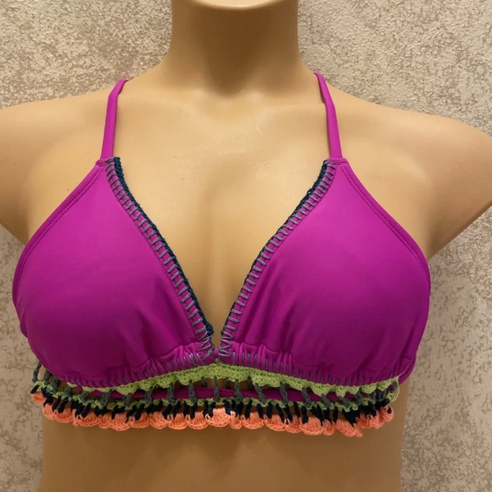 Xhilaration Fuchsia Crochet Trim Bikini Top